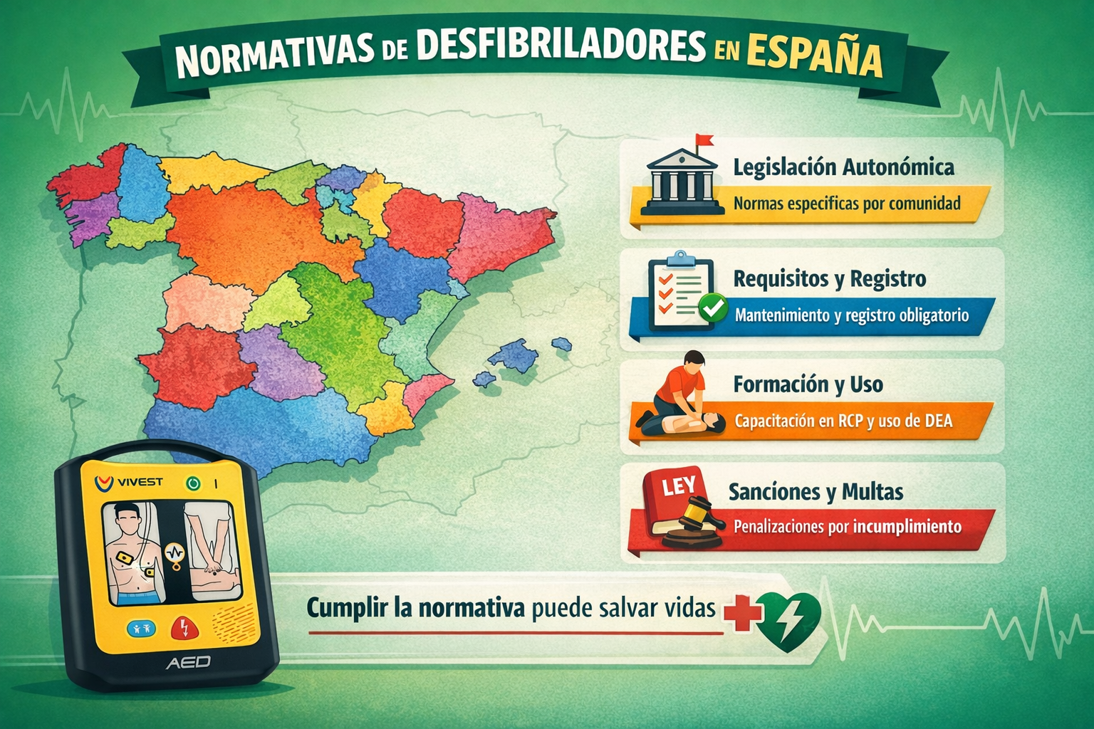 Normativa de desfibriladores en España por comunidades autónomas (guía completa 2026)